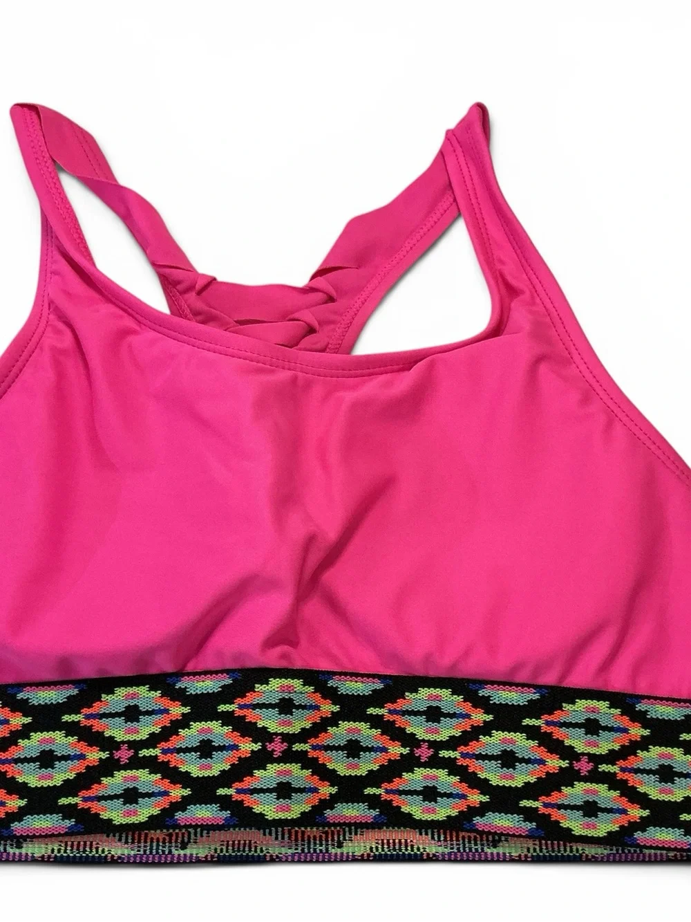 Bright Pink Woven Weave 2 pc. Bikini w/ Patterned Elastic Banding NWOT Size 16